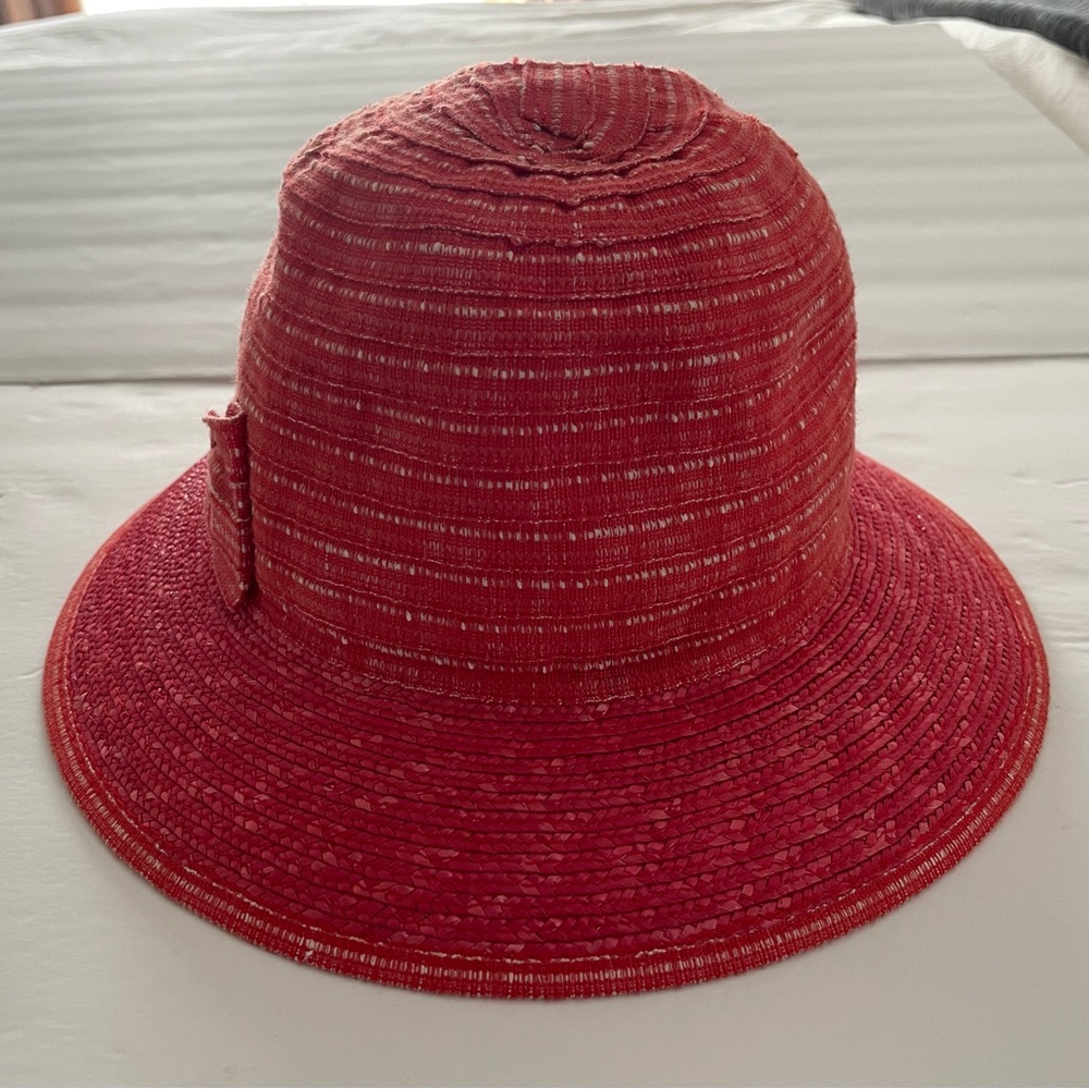 Italy Mazzanti Red Cotton/Straw Hat 2” Brim NWT new!